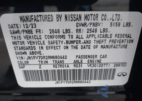 2024 Infiniti Q50 Red Sport 400 Awd z USA, uszkodzony, nr VIN JN1FV7DR2RM680442